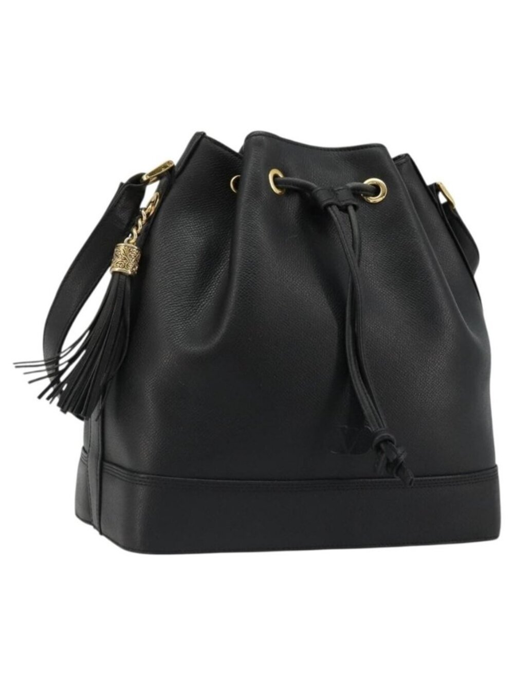 Authentic VALENTINO Purse Shoulder Bag Leather Black Gold